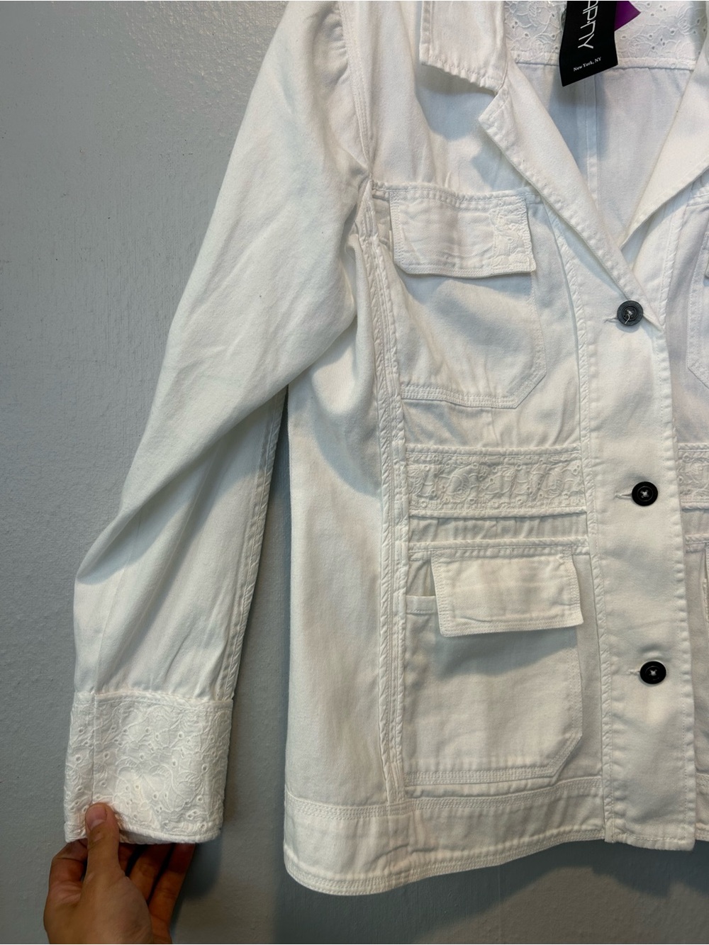 White Utility Button-Front Jacket by Rina - Picture 5 of 11